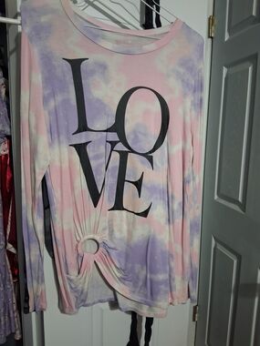 2 Shirts Bundle , No Boundaries Pink & Purple Tie-Dye "LOVE" Long Sleeve Top